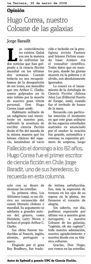 Columna de Jorge Baradit - La Tercera 26-03-2008